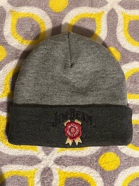 Jim Beam Gray Beanie New Hampshire Patch “Made in Kentucky” Knit Cuffed Hat